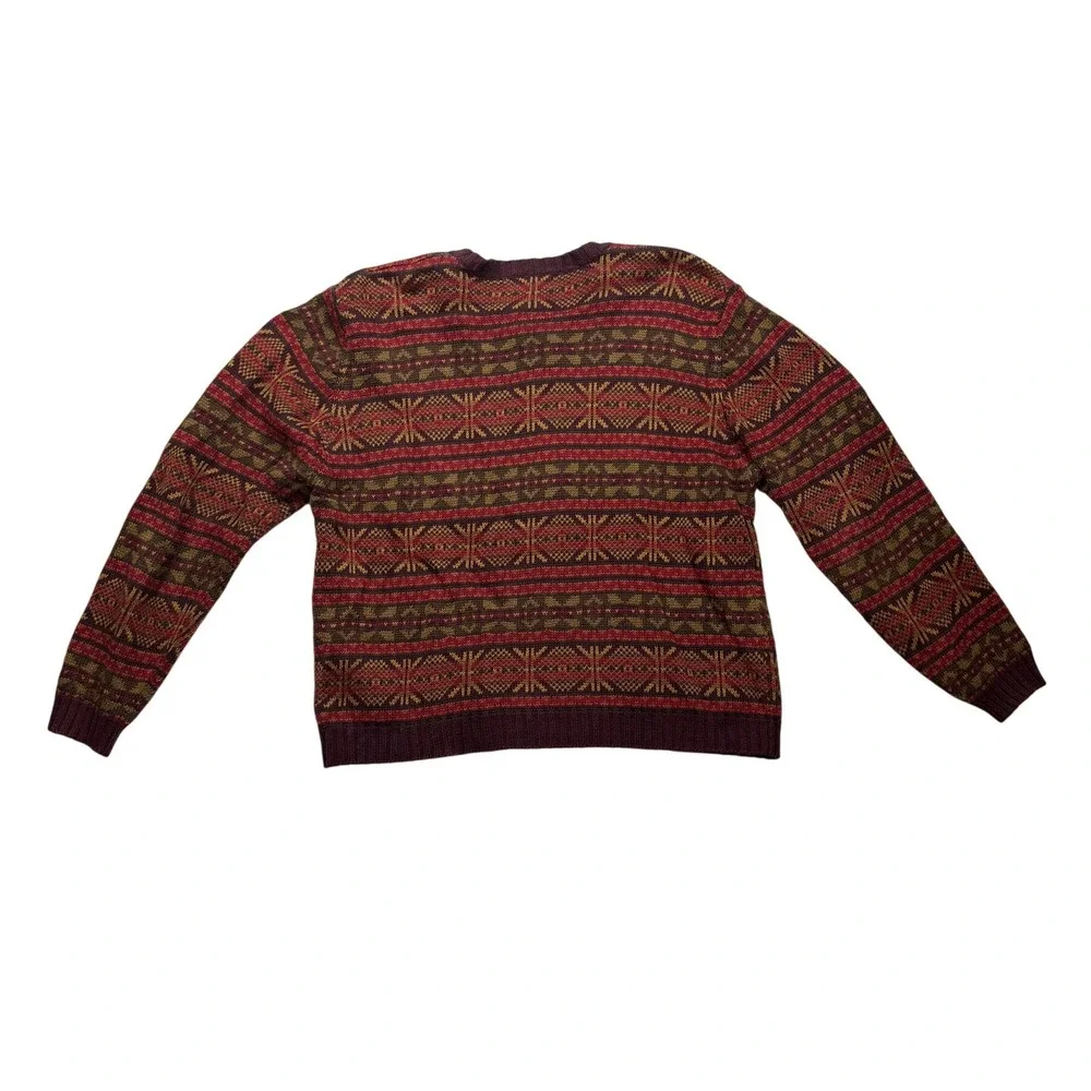 Vintage 90s SKYR Fair Isle Full Zip Cardigan Sweater Ramie Cotton L
